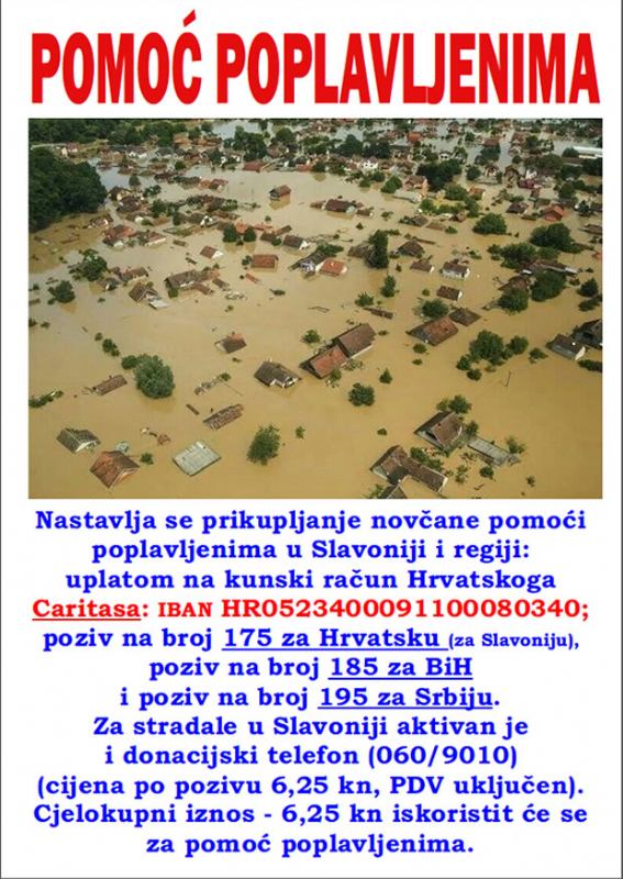 Pomoć poplavljenim područjima Slavonije i regije