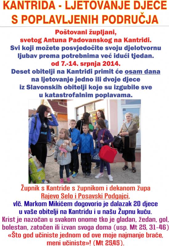 DJECA S POPLAVLJENIH PODRUČJA NA KANTRIDI - od 7.-14. srpnja 2014.